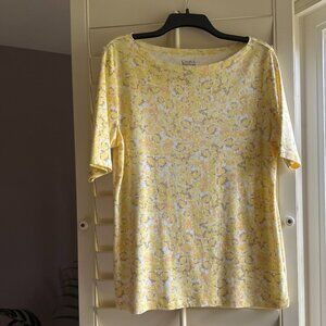Croft & Barrow Rhinestone Yellow Floral Short-Sleeved T-Shirt Women's L